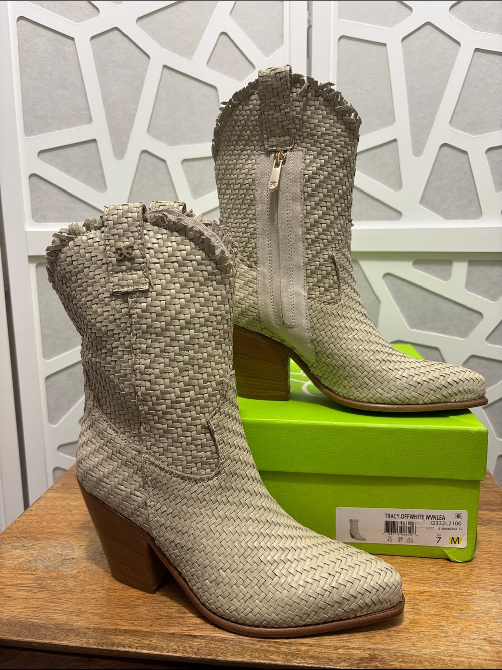 Sam Edelman Woven Western Ankle Boot - Off-White